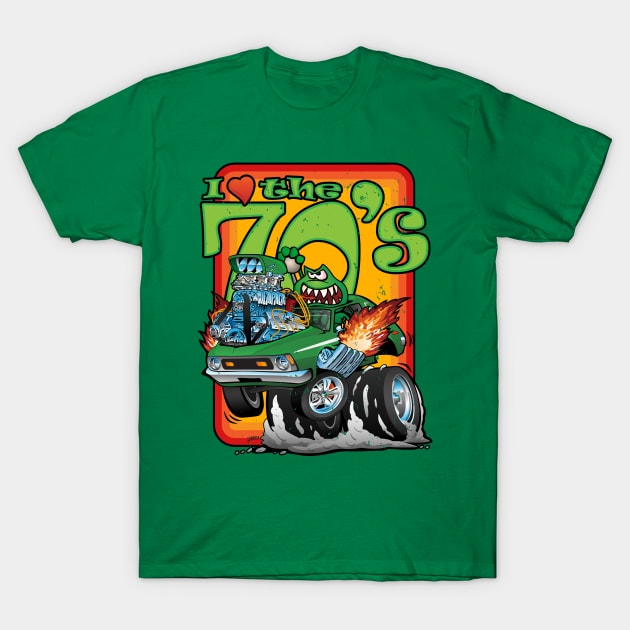 I Love the Seventies Classic Funny Car Cartoon T-Shirt by hobrath